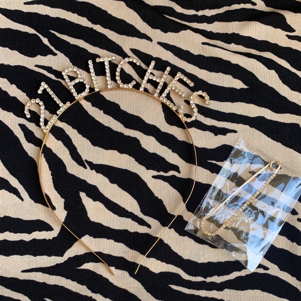 Gold Rhinestone Birthday Headband “ 21 Bitches”